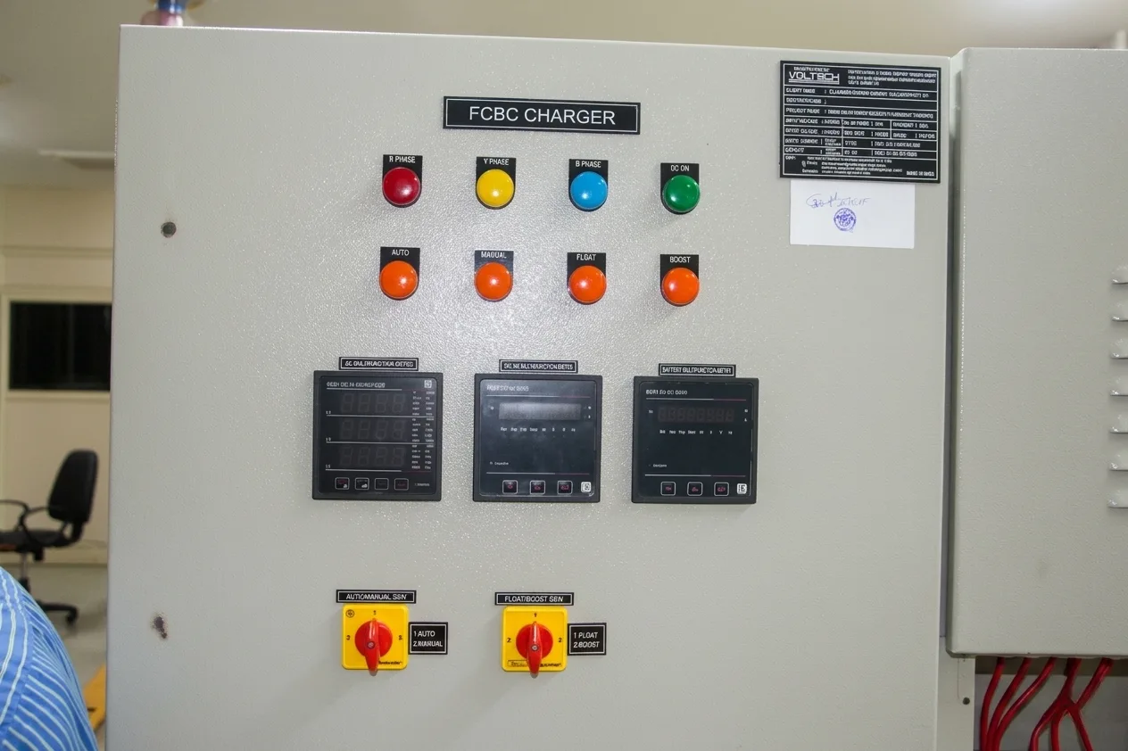 Voltech battery charger panel inspection at factory before dispatch to CleanMax
